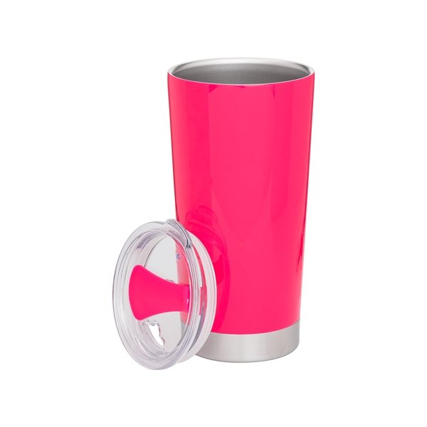 aerial view a neon pink 20 oz frost stainless steel tumbler - neon pink vibrant and durable drinkware, image 6 of 6