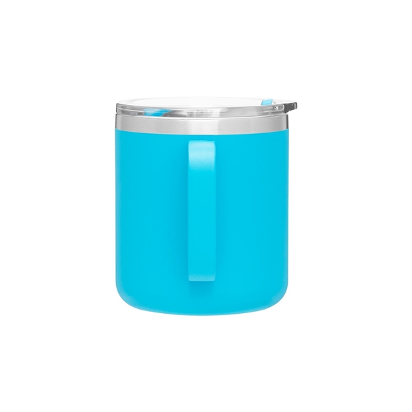 aerial view a matte aqua camper 16.9 oz copper vacuum insulated stainless steel travel mug, image 5 of 8