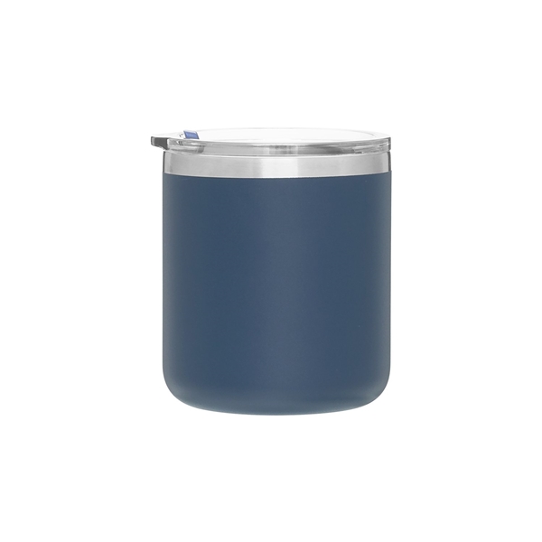 aerial view a matte navy camper 16.9 oz copper vacuum insulated stainless steel travel mug, image 4 of 8