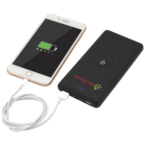 aerial view a black ul certified qi ring wireless charger power bank, image 9 of 12