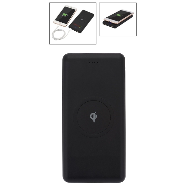aerial view a black ul certified qi ring wireless charger power bank, image 10 of 12