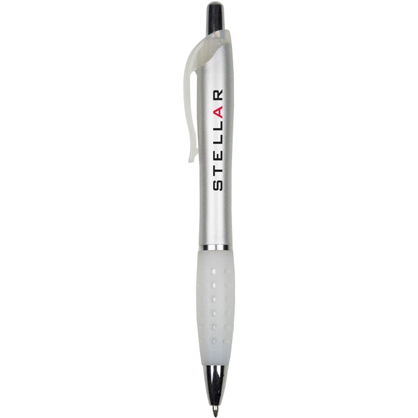 aerial view a white silver luminesque black ink click ballpoint pen, image 2 of 2