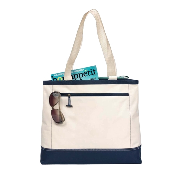 aerial view a natural-navy natural / navy gemline utility tote bag, image 2 of 4