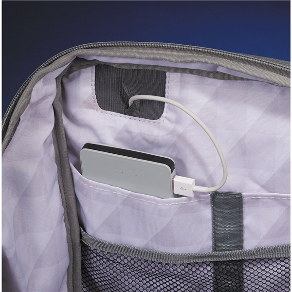 aerial view a gray zoom grid 15 tsa computer backpack, image 12 of 12