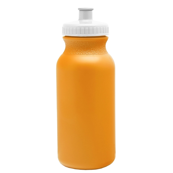 aerial view a athletic gold bottle & white lid 20 oz the omni color bike bottle with push pull lid, image 2 of 3