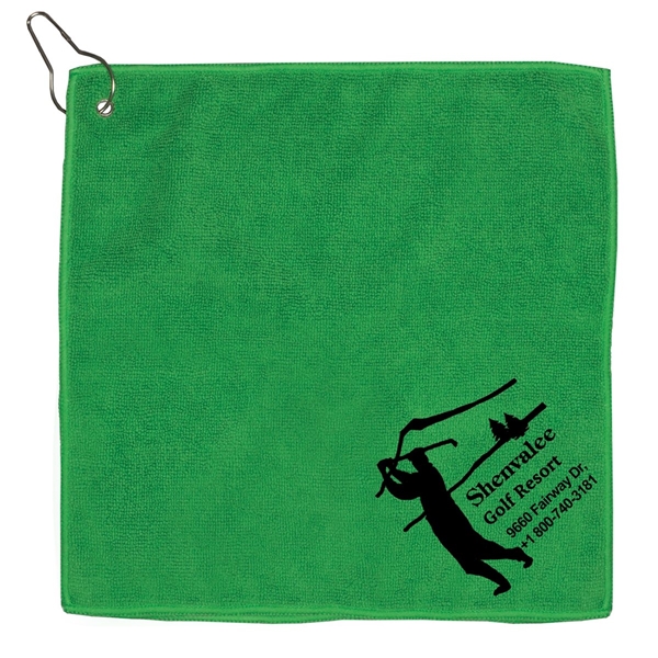 aerial view a green microfiber golf towel 12 x 12, image 2 of 6