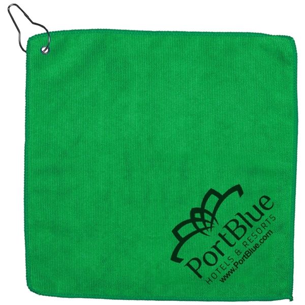 aerial view a green microfiber golf towel 12 x 12, image 3 of 6