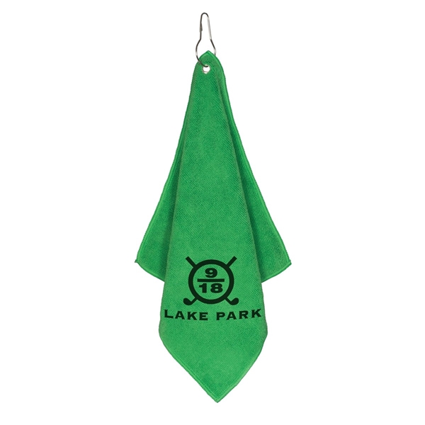 aerial view a green microfiber golf towel 12 x 12, image 4 of 6