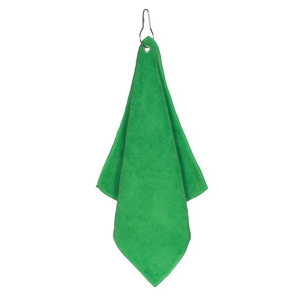 aerial view a green microfiber golf towel 12 x 12, image 5 of 6