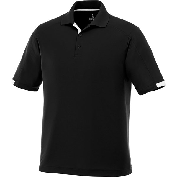 aerial view a black/white (995) mens kiso short sleeve performance polo, image 2 of 5