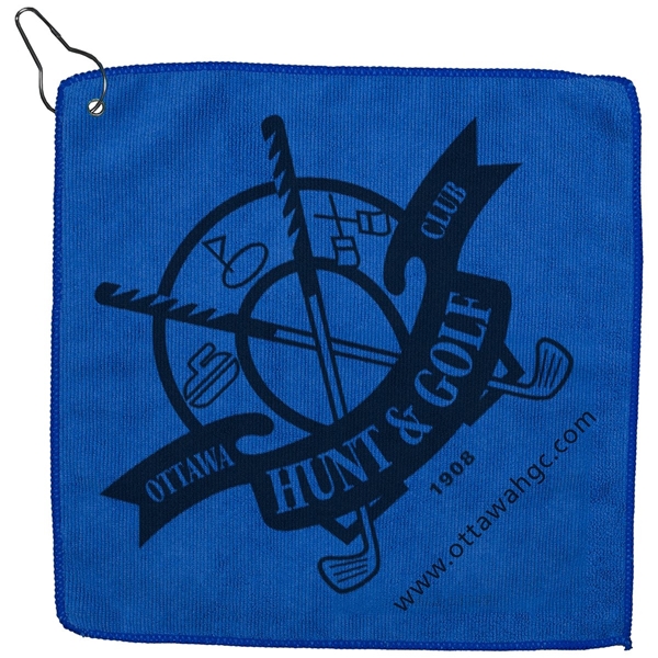 aerial view a royal blue microfiber golf towel 12 x 12, image 2 of 8