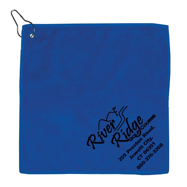 aerial view a royal blue microfiber golf towel 12 x 12, image 3 of 8