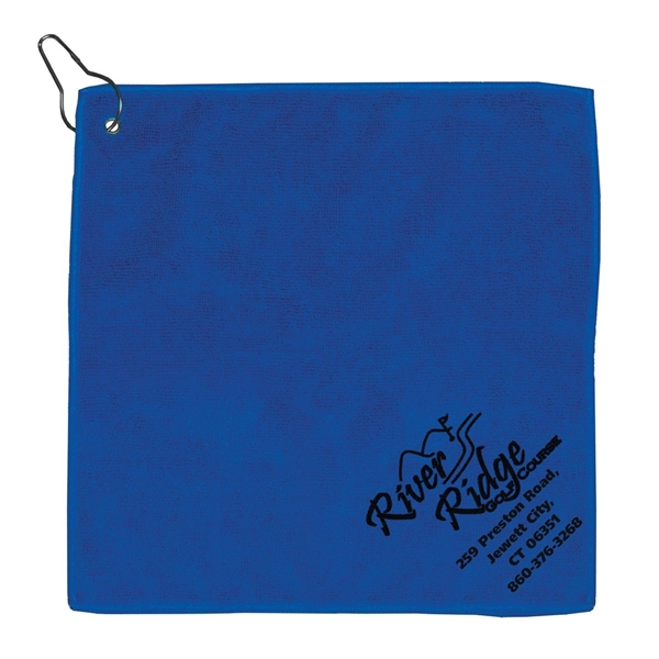 aerial view a royal blue microfiber golf towel 12 x 12, image 5 of 8