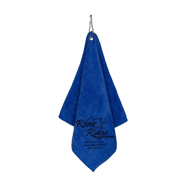 aerial view a royal blue microfiber golf towel 12 x 12, image 6 of 8