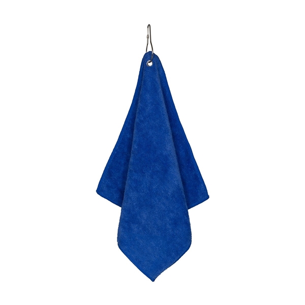 aerial view a royal blue microfiber golf towel 12 x 12, image 7 of 8