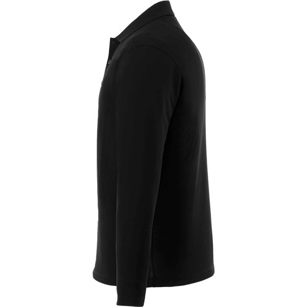 aerial view a black mens mori long sleeve performance polo, image 3 of 4