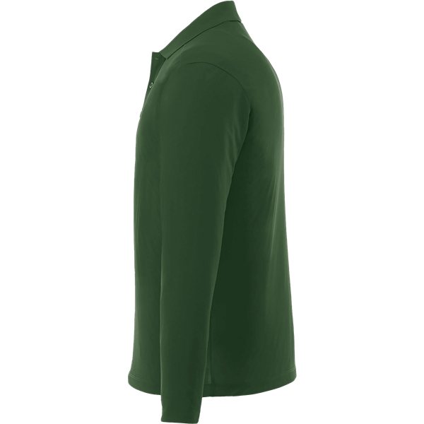 aerial view a forest green mens mori long sleeve performance polo, image 3 of 4