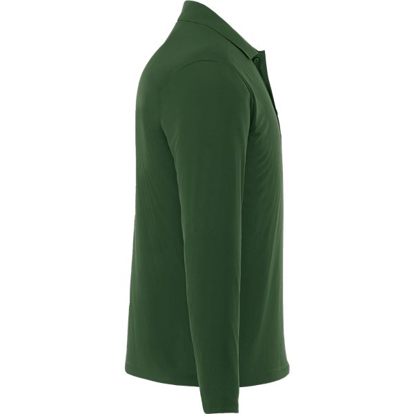 aerial view a forest green mens mori long sleeve performance polo, image 4 of 4