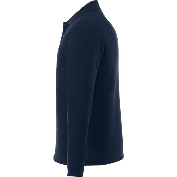 aerial view a navy mens mori long sleeve performance polo, image 3 of 4