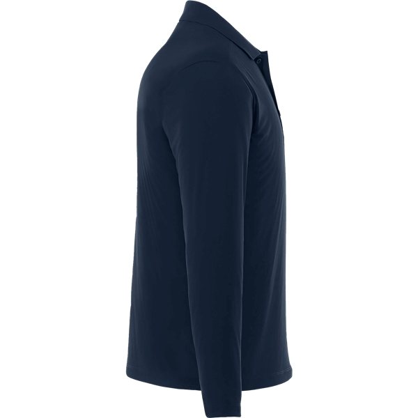 aerial view a navy mens mori long sleeve performance polo, image 4 of 4