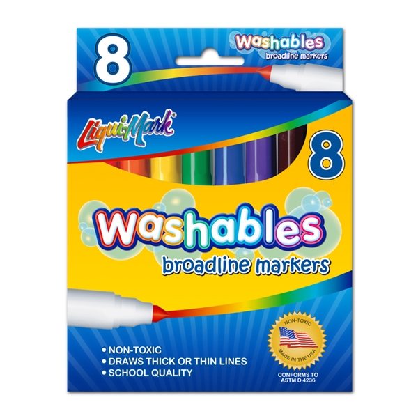 Set of 8 Washable Markers - Assorted Colors - USA Made