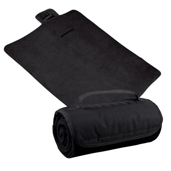 aerial view a black large roll - up hook and loop closure blanket, image 4 of 4