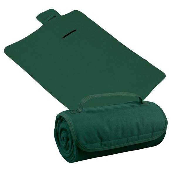 aerial view a hunter green large roll - up hook and loop closure blanket, image 4 of 4