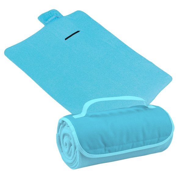 aerial view a light blue large roll - up hook and loop closure blanket, image 4 of 4