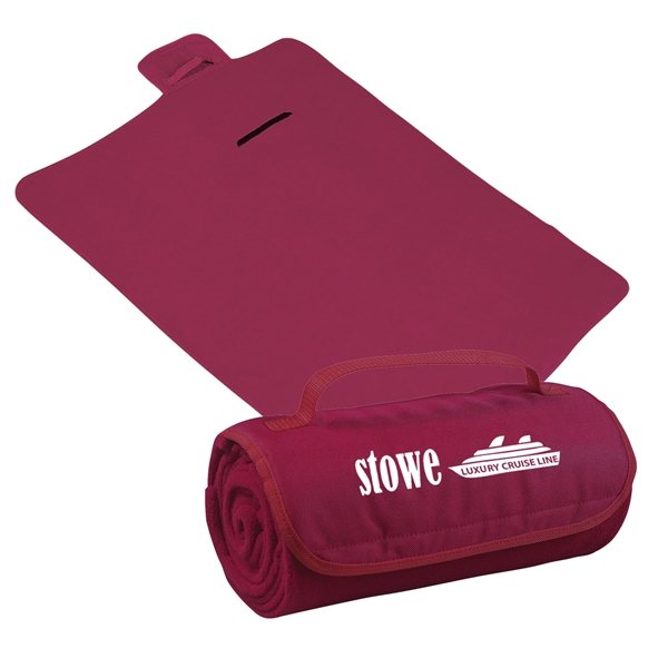 aerial view a maroon large roll - up hook and loop closure blanket, image 3 of 4