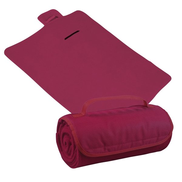 aerial view a maroon large roll - up hook and loop closure blanket, image 4 of 4