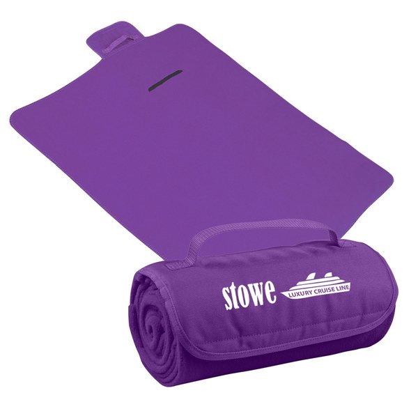 aerial view a purple large roll - up hook and loop closure blanket, image 3 of 4