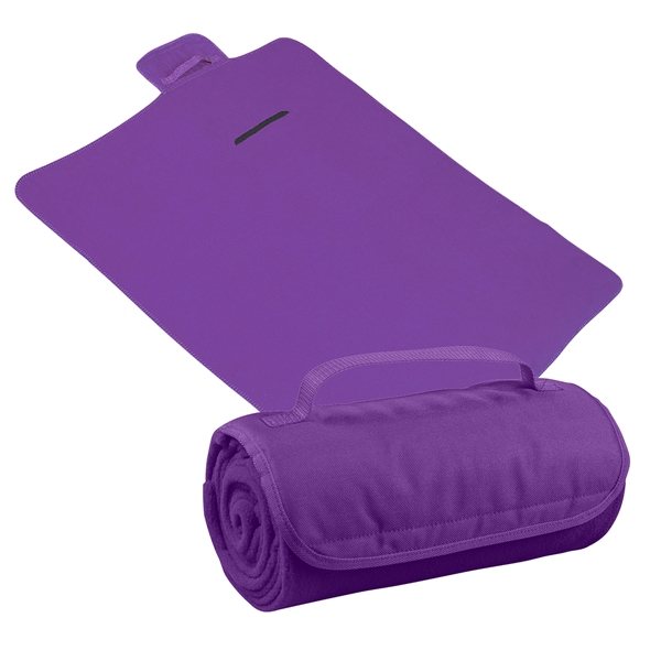 aerial view a purple large roll - up hook and loop closure blanket, image 4 of 4