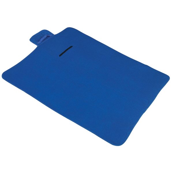 aerial view a royal blue large roll - up hook and loop closure blanket, image 5 of 6