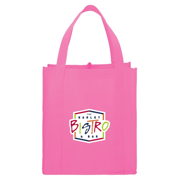 aerial view a pink the hercules non - woven grocery tote - 13 x 14.5, image 2 of 4