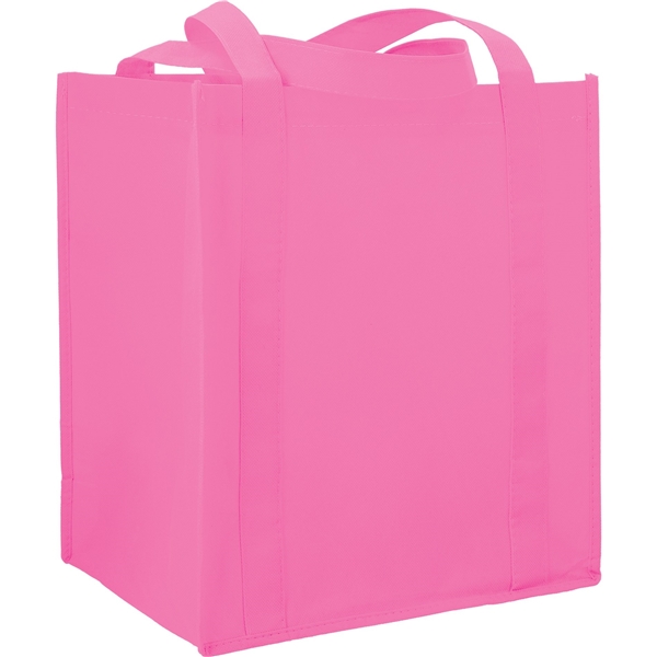 aerial view a pink the hercules non - woven grocery tote - 13 x 14.5, image 3 of 4