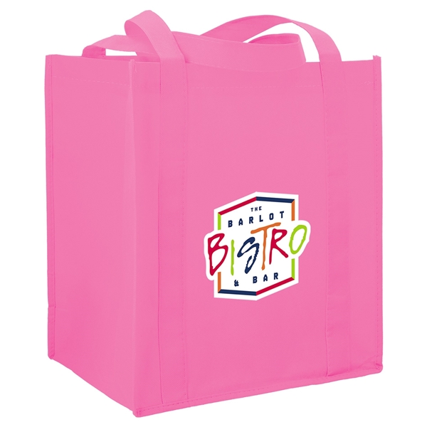 aerial view a pink the hercules non - woven grocery tote - 13 x 14.5, image 4 of 4