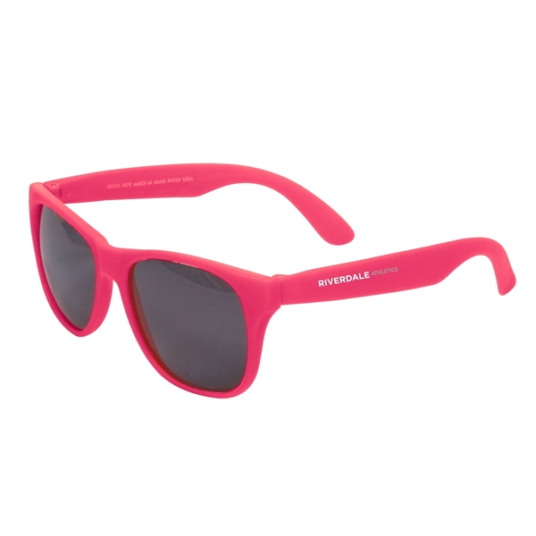 aerial view a pink single tone matte plastic sunglasses, image 2 of 4