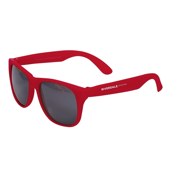 aerial view a red single tone matte plastic sunglasses, image 2 of 4