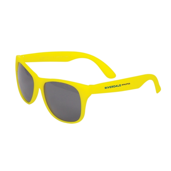 aerial view a yellow single tone matte plastic sunglasses, image 2 of 4