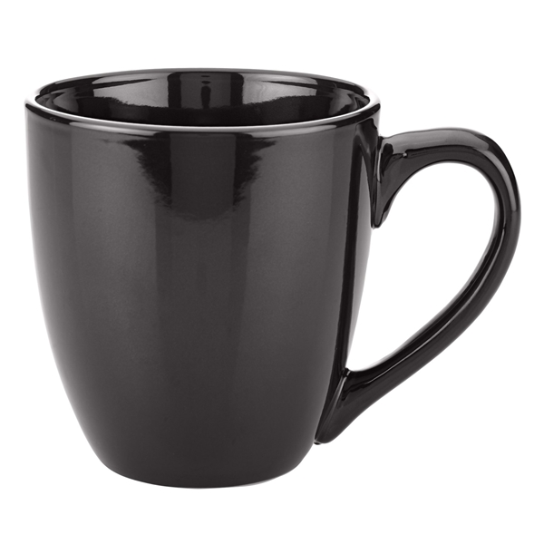 aerial view a black 15oz bistro style ceramic mug, image 2 of 2