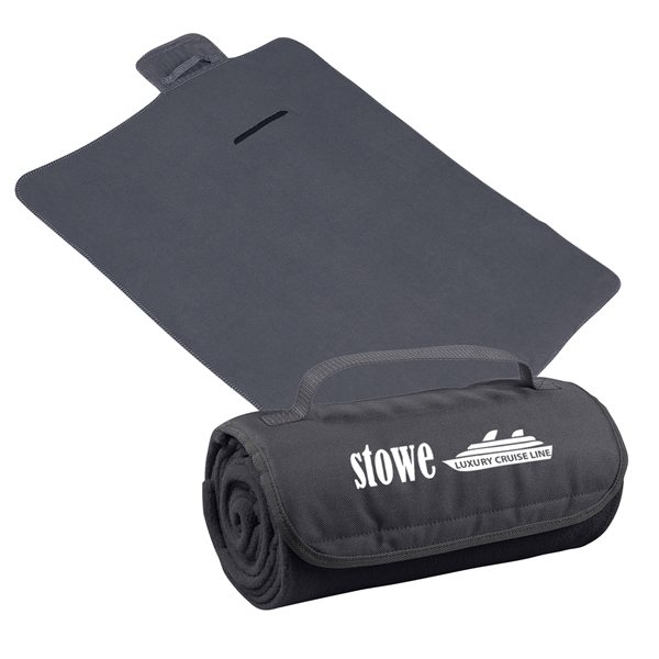aerial view a charcoal large roll - up hook and loop closure blanket, image 3 of 4