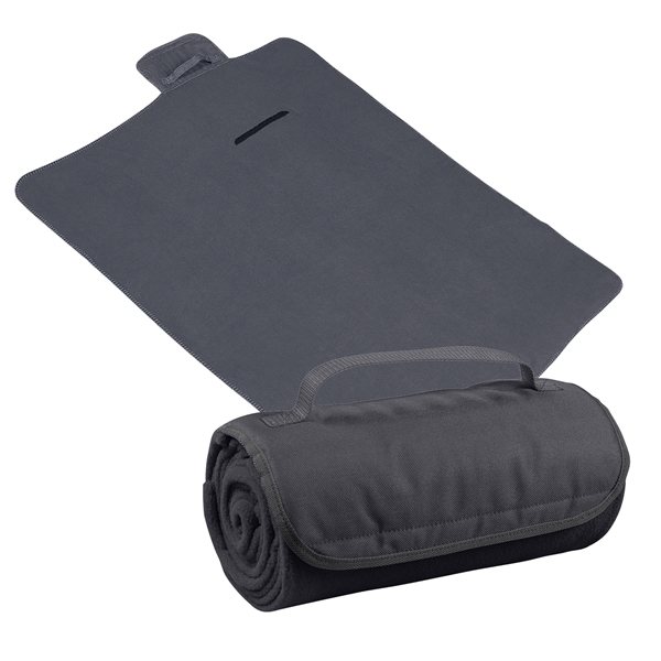 aerial view a charcoal large roll - up hook and loop closure blanket, image 4 of 4