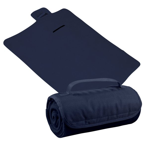 aerial view a dark blue large roll - up hook and loop closure blanket, image 4 of 4
