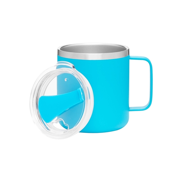 aerial view a matte aqua camper 16.9 oz copper vacuum insulated stainless steel travel mug, image 7 of 8