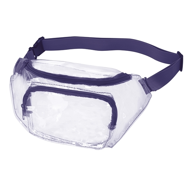 aerial view a clear/purple pvc clear fanny pack, image 2 of 2