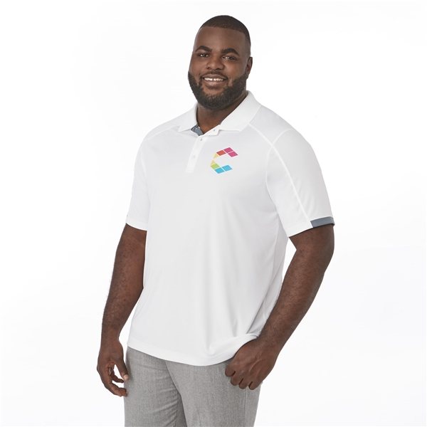 aerial view a white/steel grey (125) mens kiso short sleeve performance polo, image 6 of 8