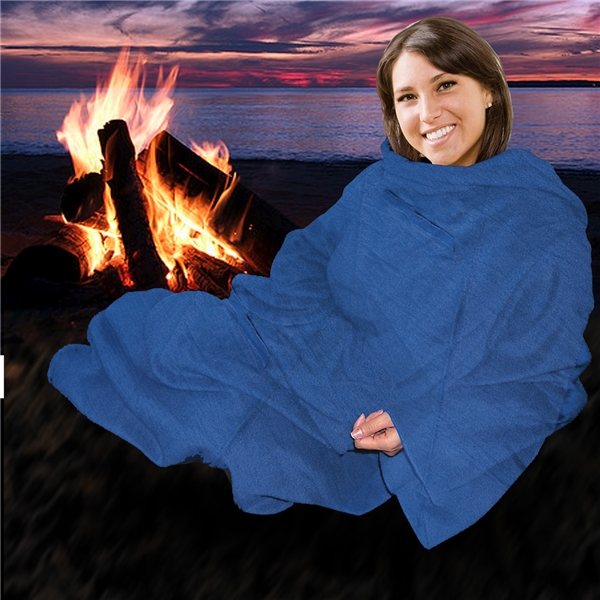 aerial view a blue ready to roll roll up fleece blanket, image 4 of 5