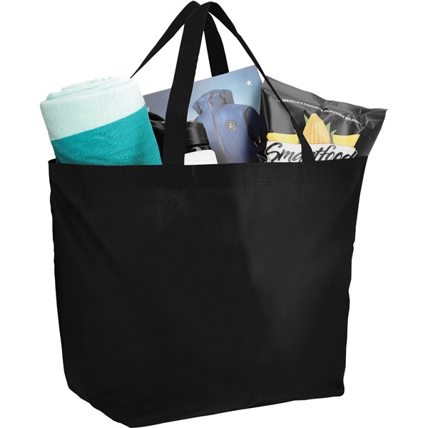 aerial view a black the yaya non - woven bottom gusset shoppers budget tote bag - 13 x 19.5, image 5 of 6
