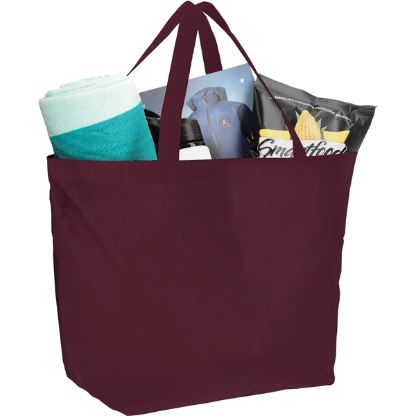 aerial view a burgundy the yaya non - woven bottom gusset shoppers budget tote bag - 13 x 19.5, image 3 of 4