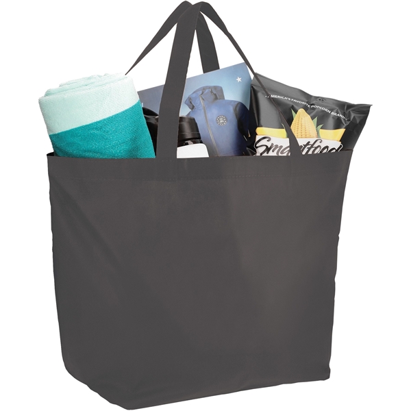 aerial view a gray the yaya non - woven bottom gusset shoppers budget tote bag - 13 x 19.5, image 5 of 6